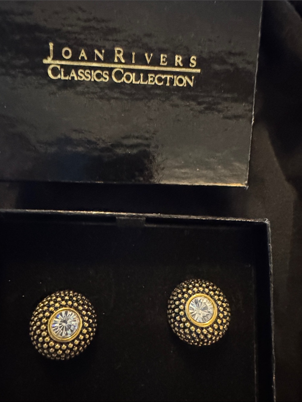 Rare Joan Rivers Gold and Clear Crystal Beaded Dome clip-on  Earrings